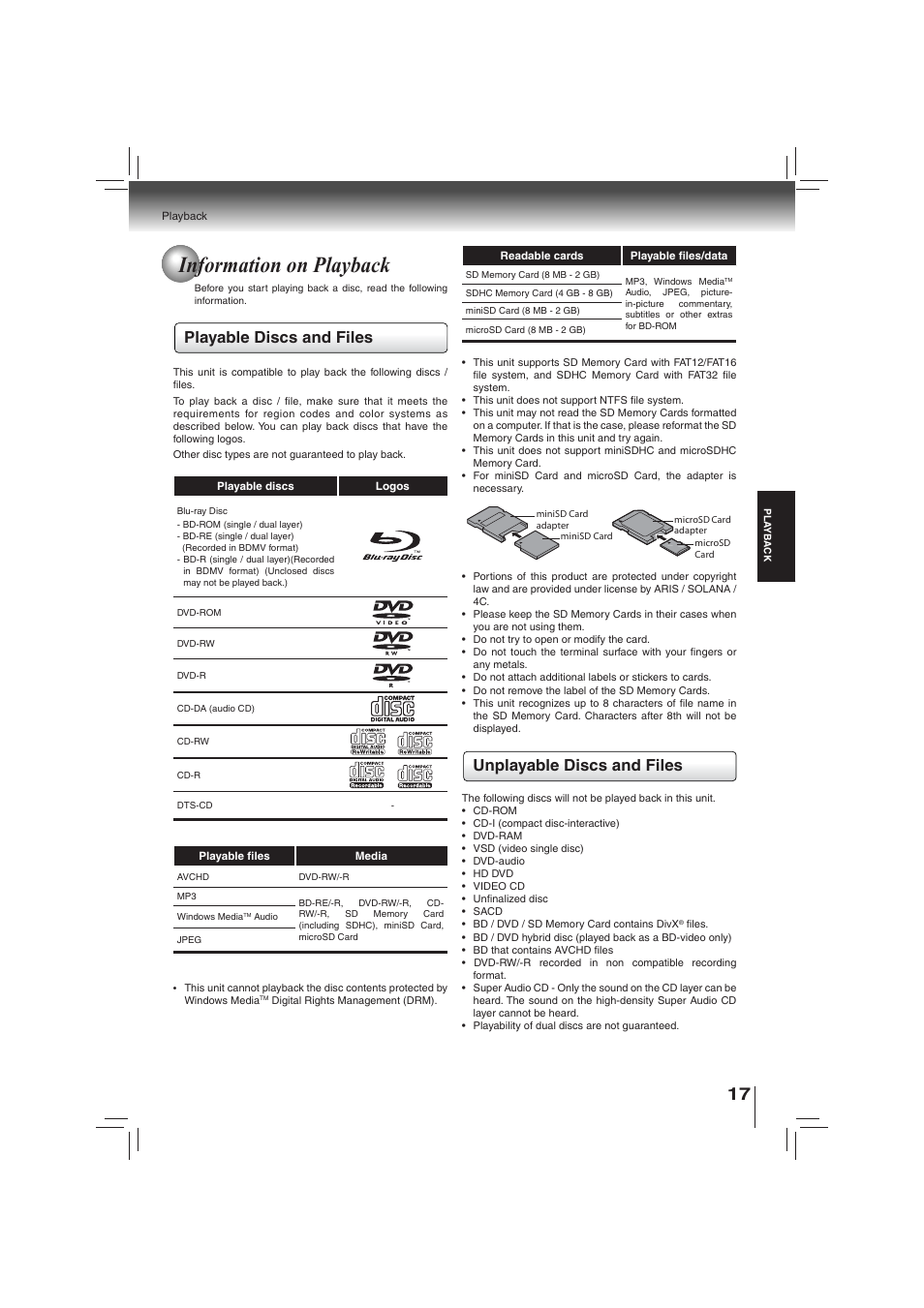 Information on playback | Toshiba BDX2700KU User Manual | Page 17 / 62