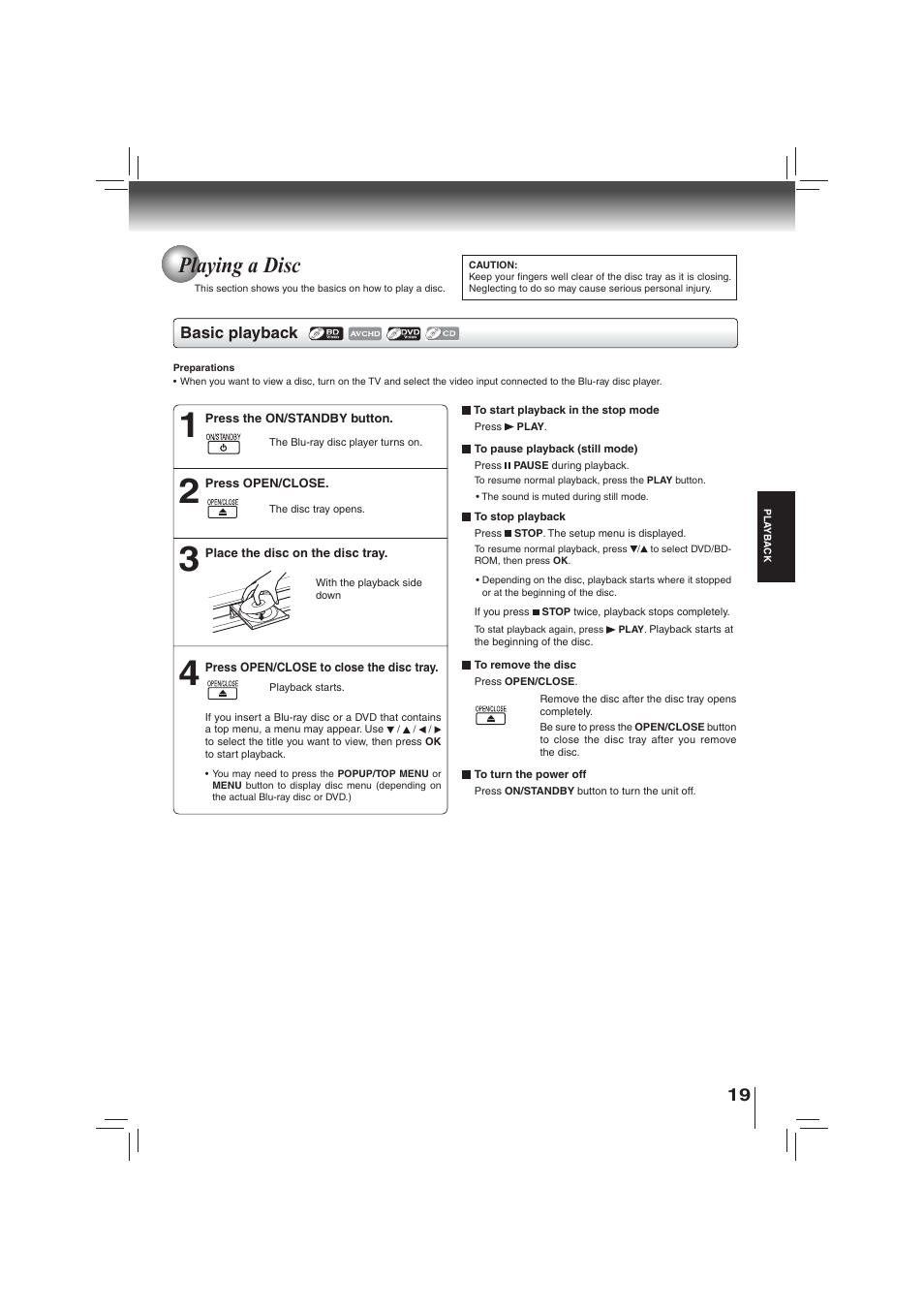 Playing a disc | Toshiba BDX2700KU User Manual | Page 19 / 62