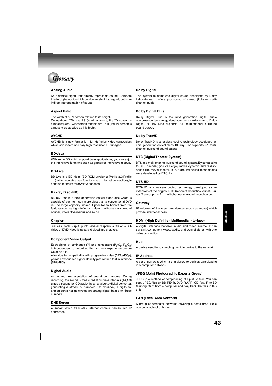 Glossary | Toshiba BDX2700KU User Manual | Page 43 / 62