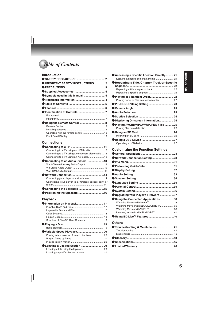 Toshiba BDX2700KU User Manual | Page 5 / 62