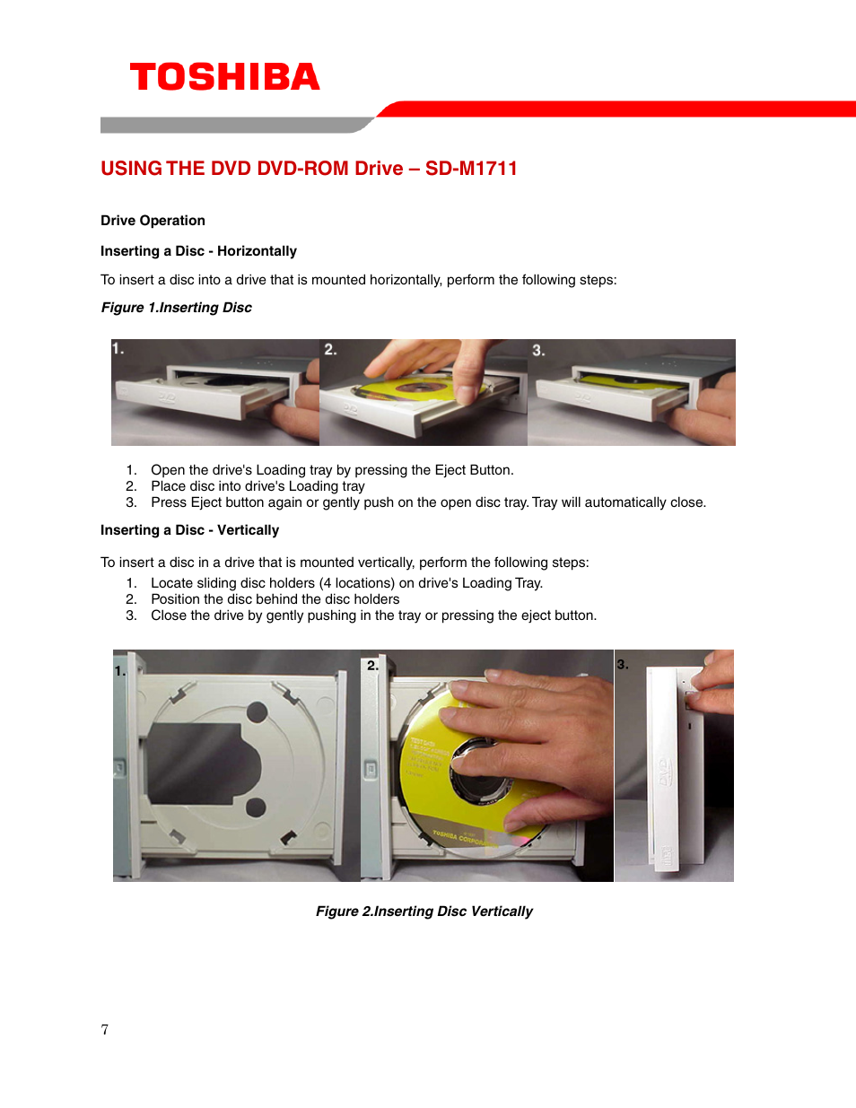 Using the dvd dvd-rom drive – sd-m1711 | Toshiba SD-M1711 User Manual | Page 9 / 18