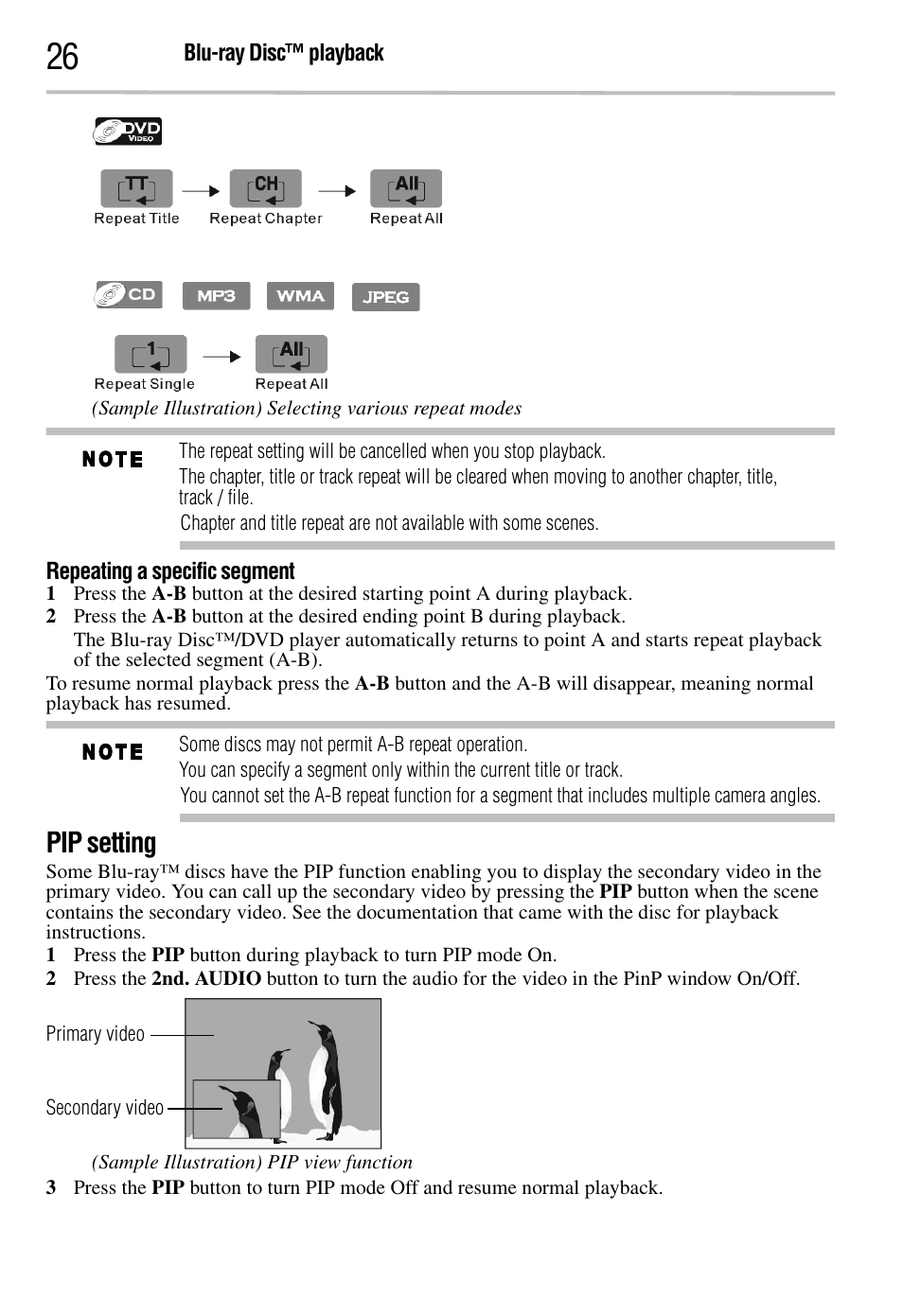 Pip setting | Toshiba BDK2300KU User Manual | Page 26 / 56