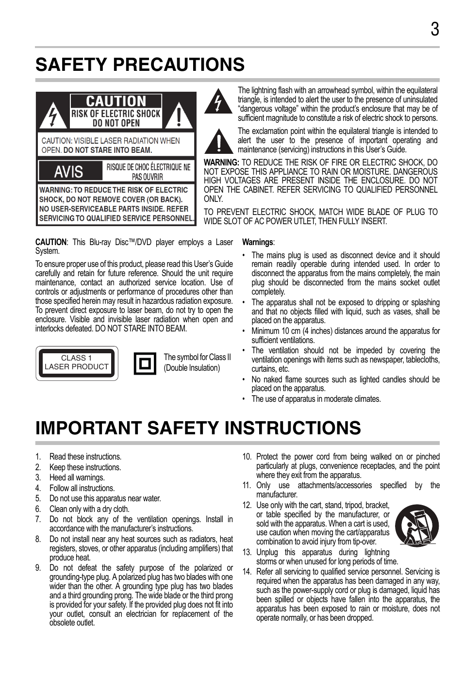 3safety precautions important safety instructions | Toshiba BDK2300KU User Manual | Page 3 / 56