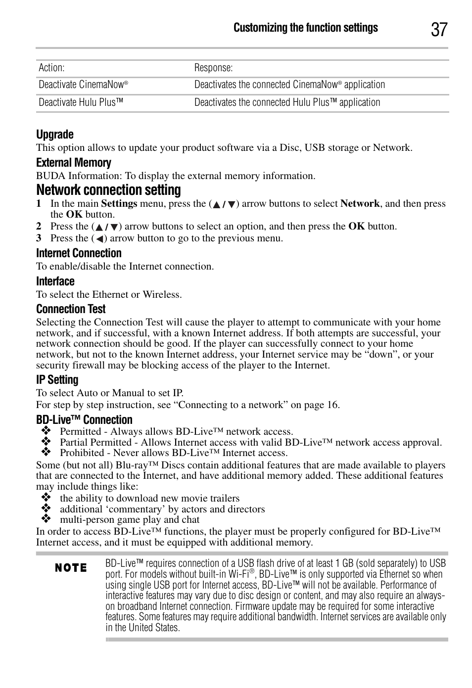 Network connection setting | Toshiba BDK2300KU User Manual | Page 37 / 56