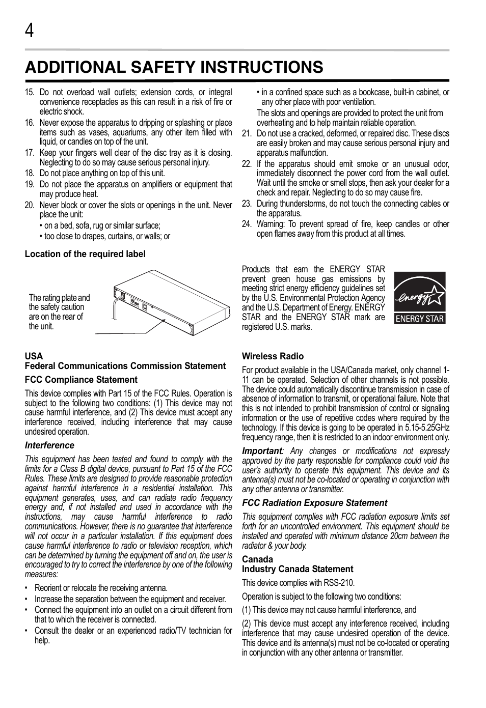 Additional safety instructions | Toshiba BDK2300KU User Manual | Page 4 / 56