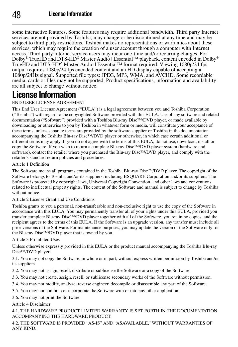 License information | Toshiba BDK2300KU User Manual | Page 48 / 56
