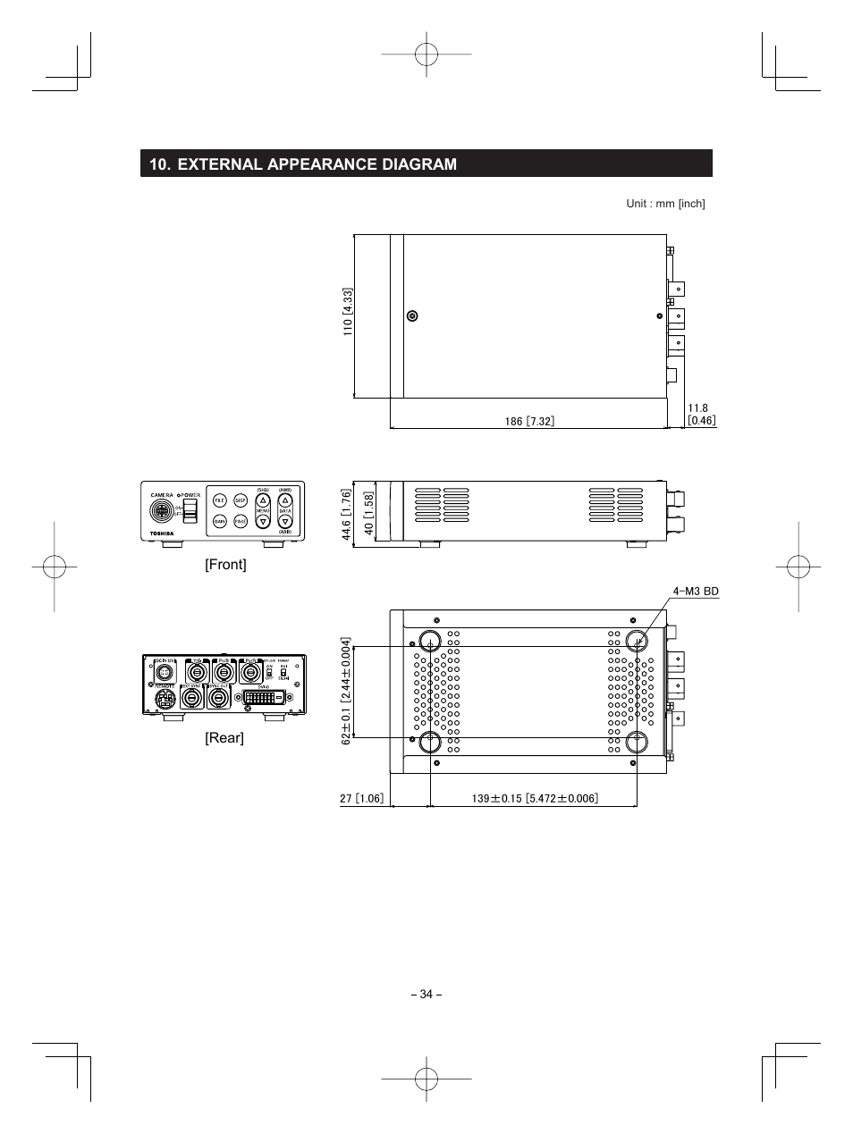 External appearance diagram, Front] [rear, Unit : mm [inch | Toshiba IK-HD1D User Manual | Page 34 / 35