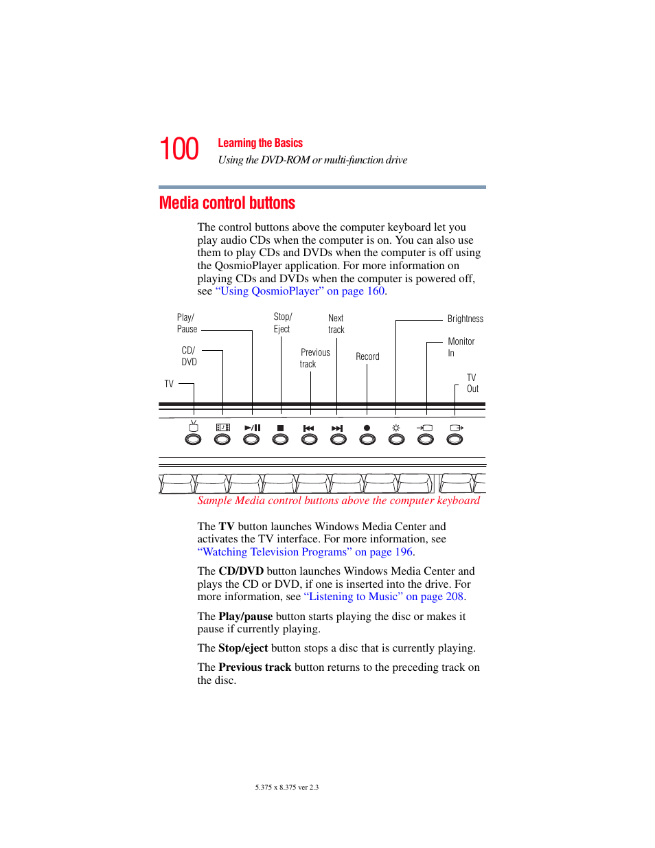 Media control buttons | Toshiba F15 User Manual | Page 100 / 328