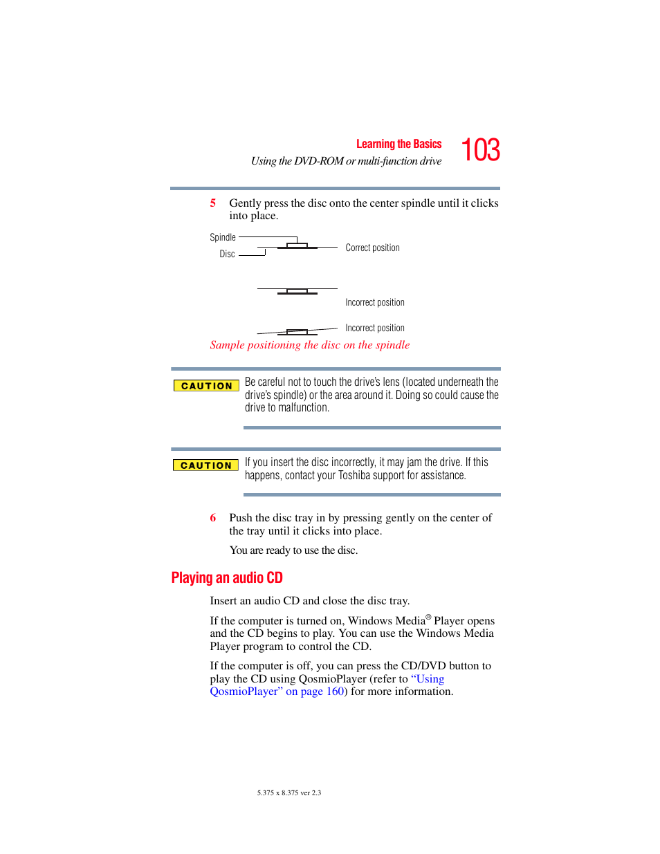 Playing an audio cd | Toshiba F15 User Manual | Page 103 / 328