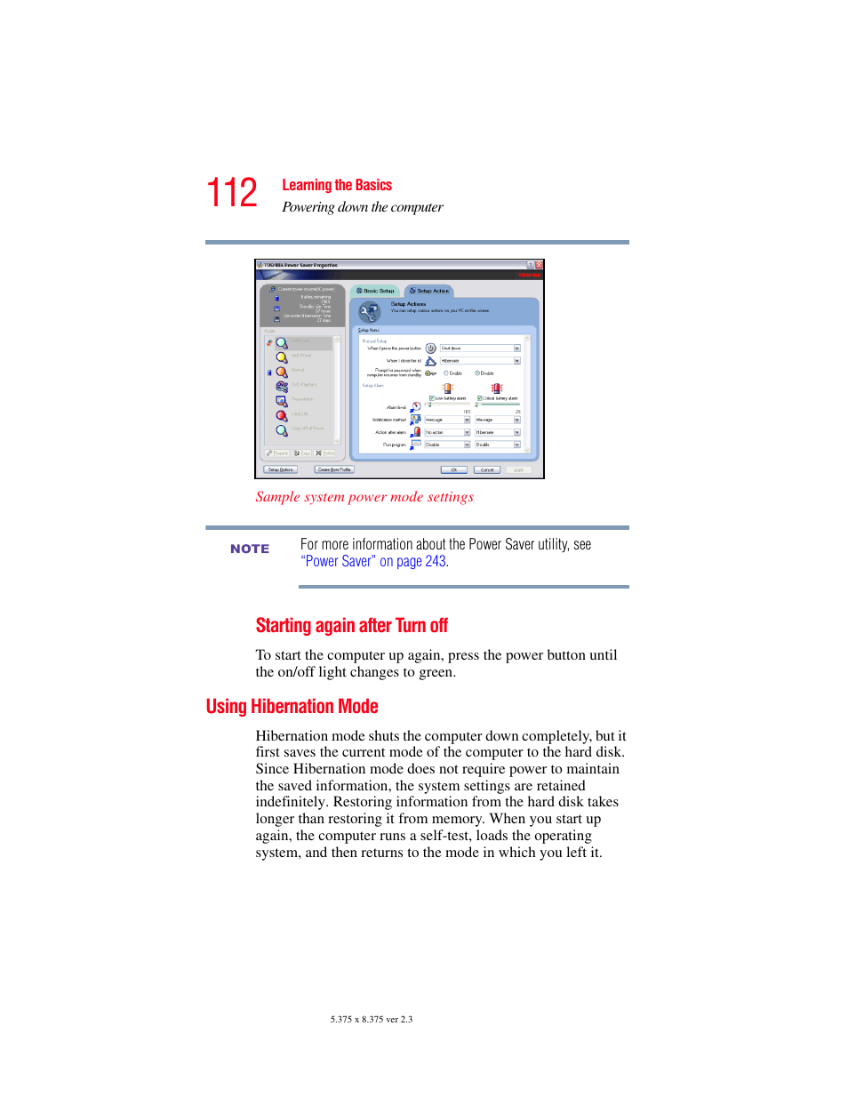 Using hibernation mode | Toshiba F15 User Manual | Page 112 / 328