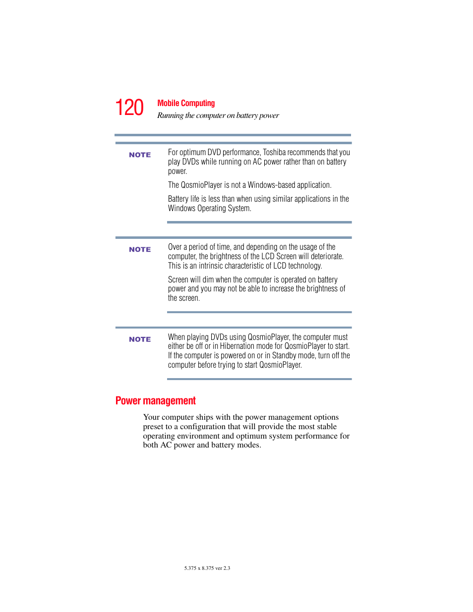 Power management | Toshiba F15 User Manual | Page 120 / 328