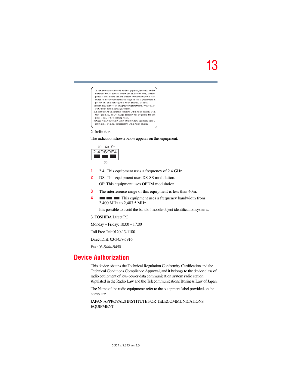 Device authorization | Toshiba F15 User Manual | Page 13 / 328