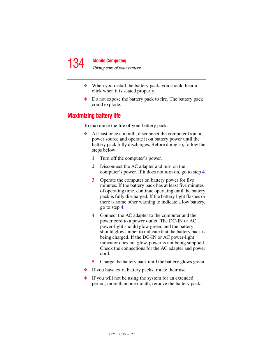 Maximizing battery life | Toshiba F15 User Manual | Page 134 / 328