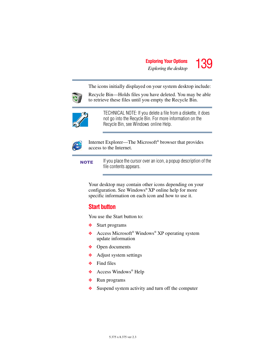 Start button | Toshiba F15 User Manual | Page 139 / 328