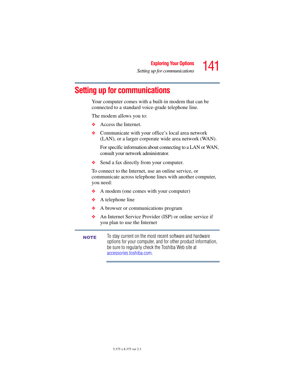 Setting up for communications | Toshiba F15 User Manual | Page 141 / 328