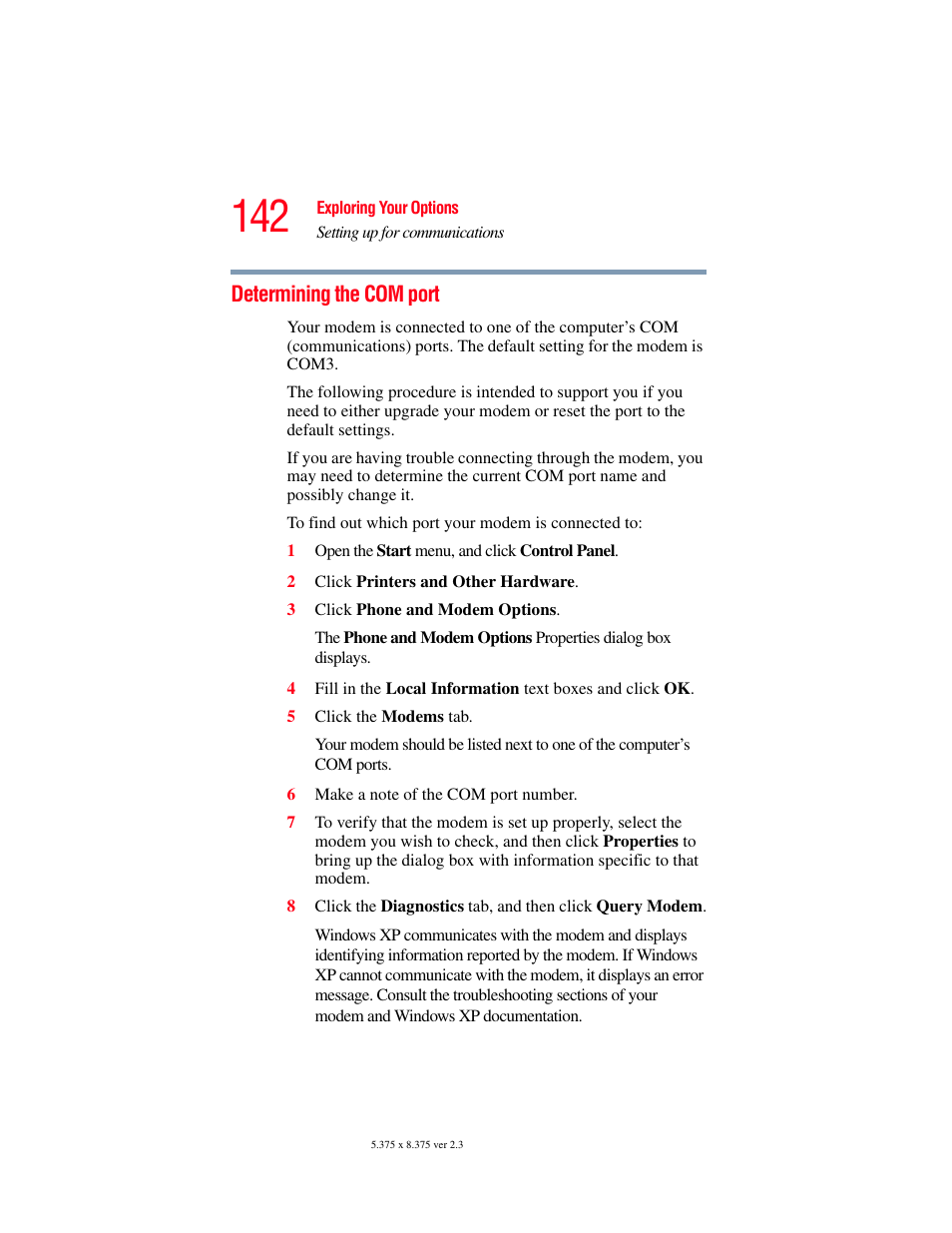 Determining the com port | Toshiba F15 User Manual | Page 142 / 328