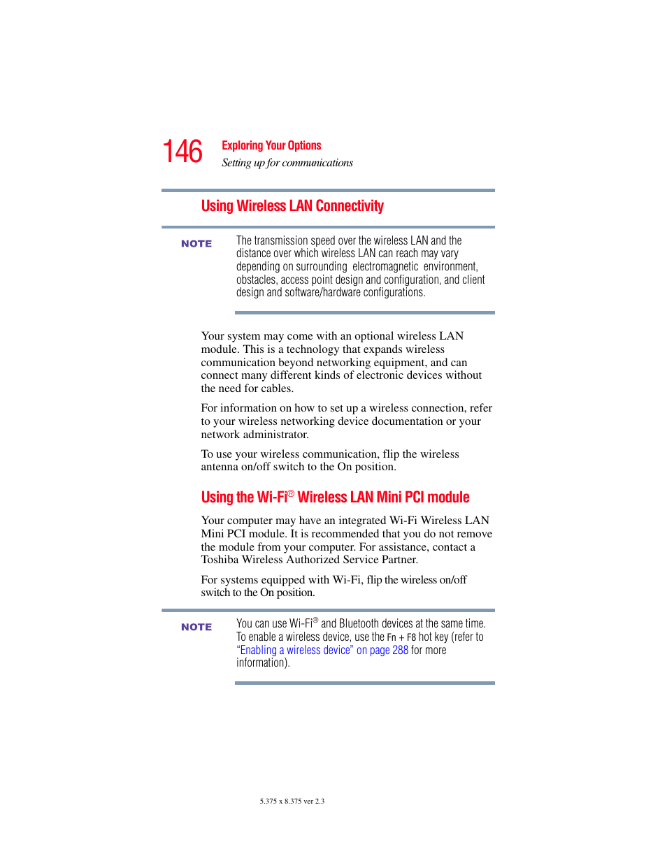 Using wireless lan connectivity, Using the wi-fi, Wireless lan mini pci module | Toshiba F15 User Manual | Page 146 / 328