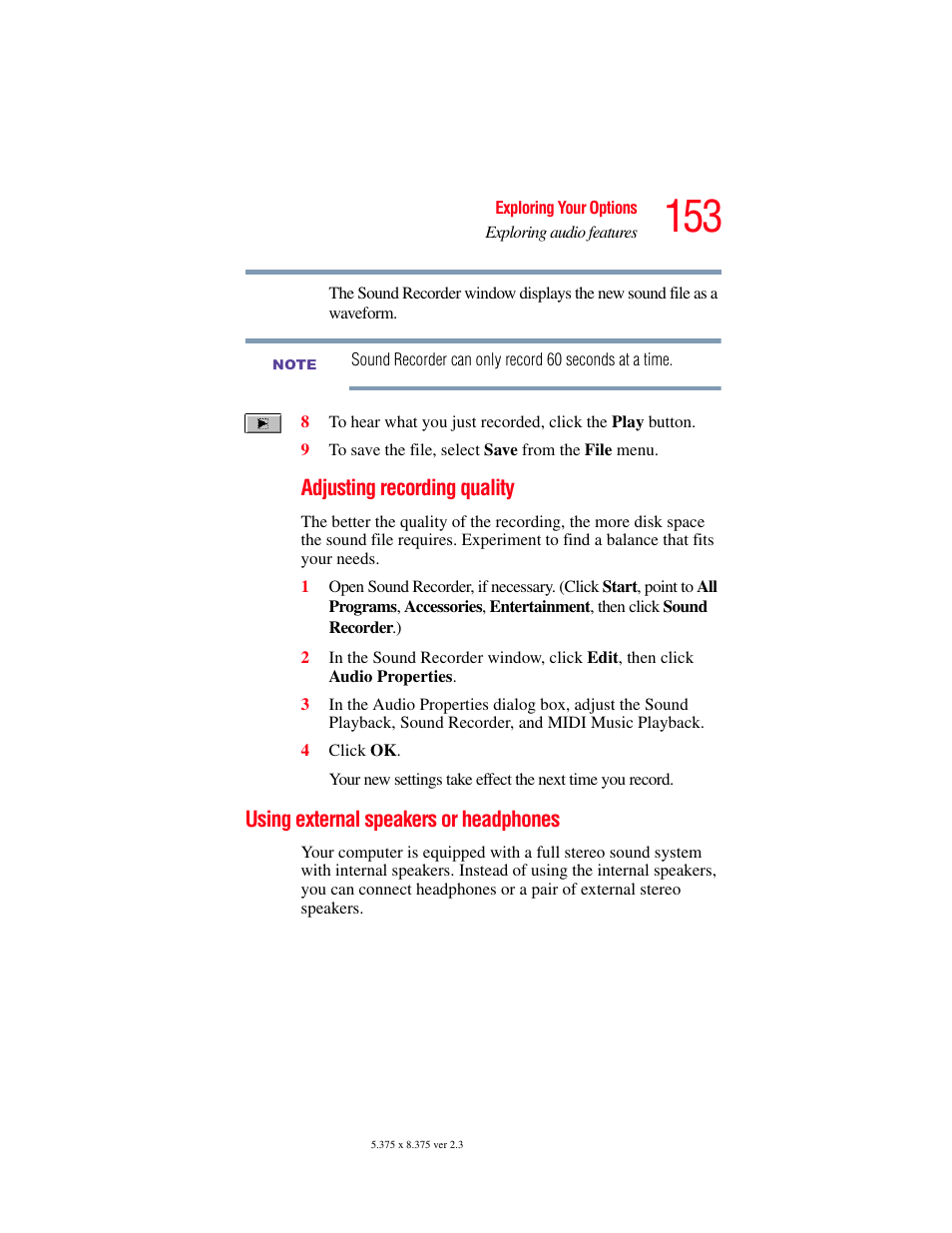 Using external speakers or headphones, Using | Toshiba F15 User Manual | Page 153 / 328