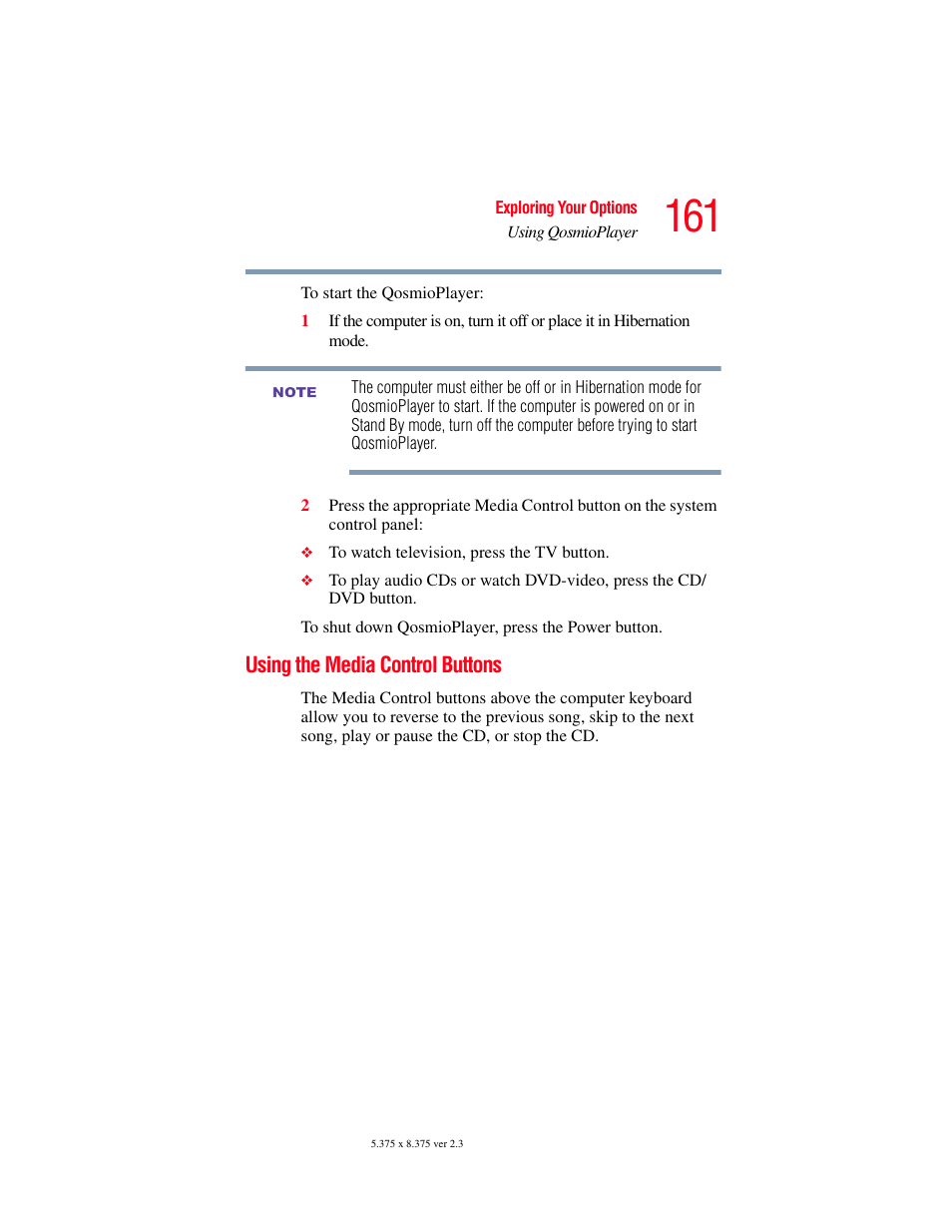 Using the media control buttons | Toshiba F15 User Manual | Page 161 / 328