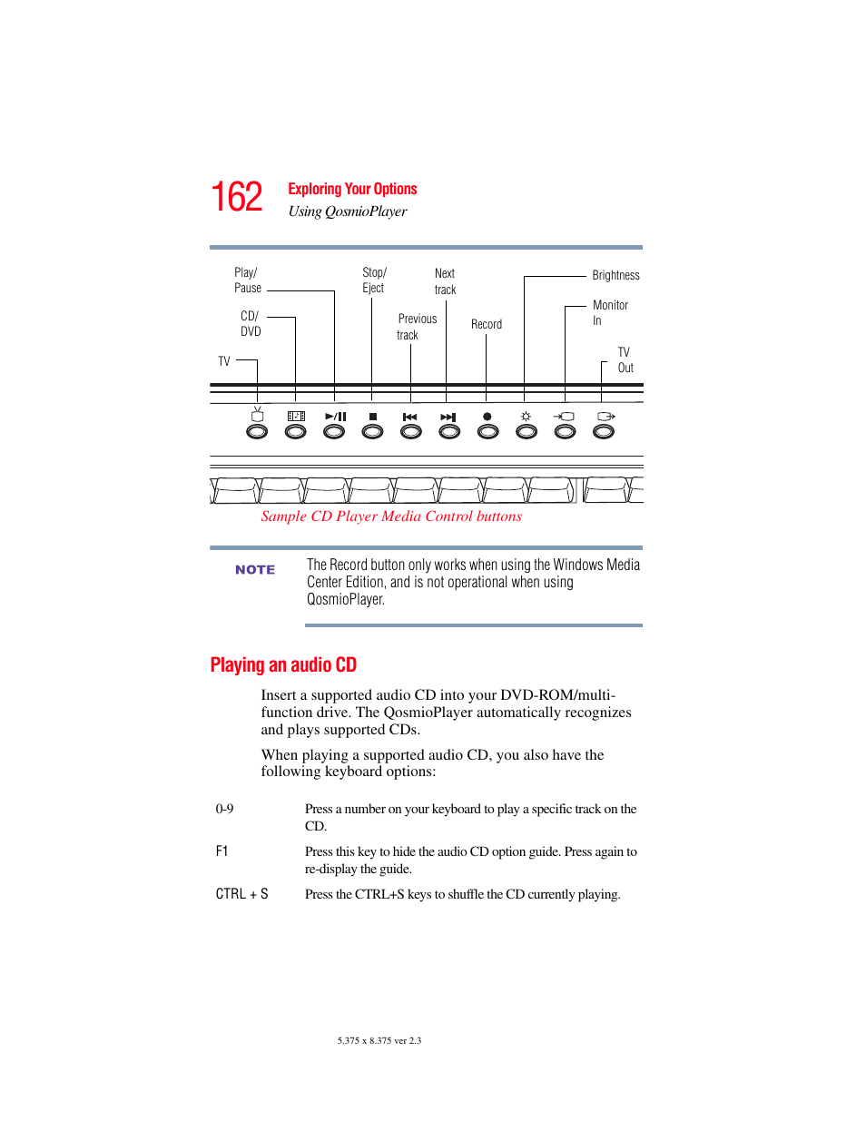 Playing an audio cd | Toshiba F15 User Manual | Page 162 / 328