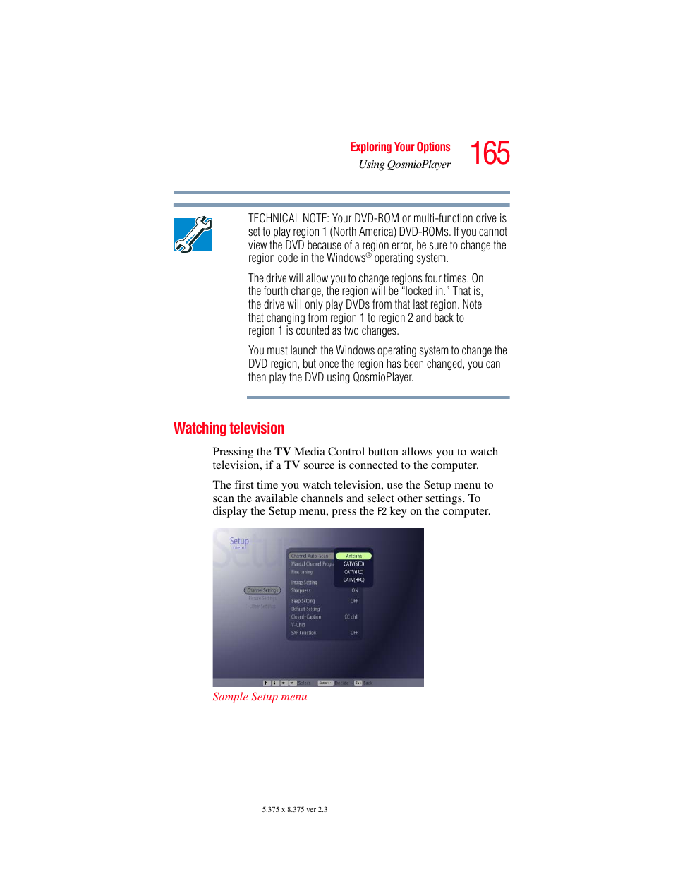 Watching television | Toshiba F15 User Manual | Page 165 / 328