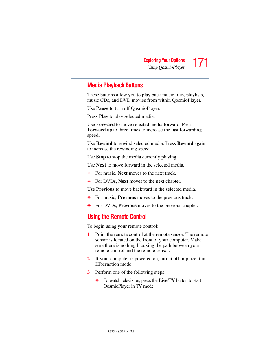 Media playback buttons, Using the remote control | Toshiba F15 User Manual | Page 171 / 328