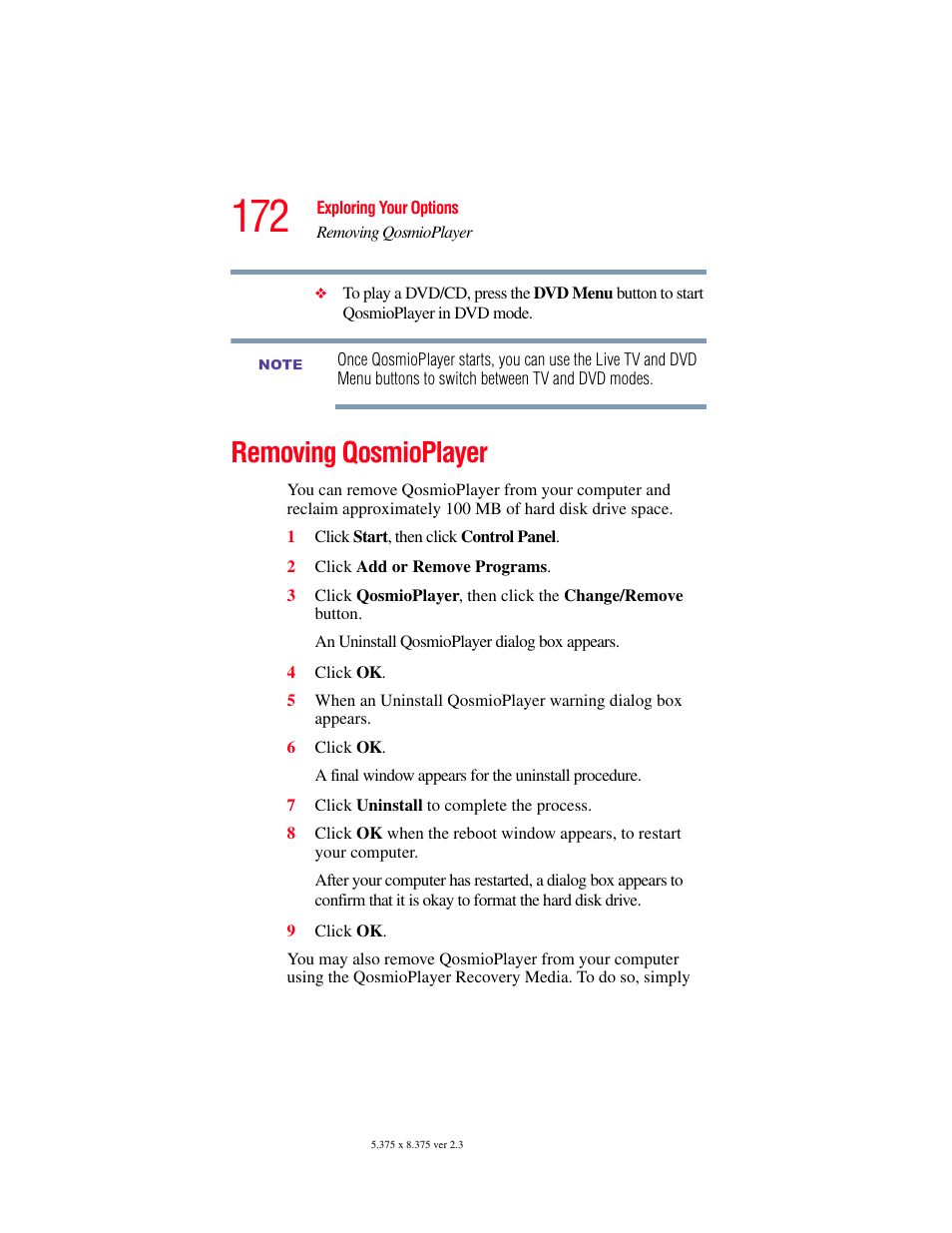 Removing qosmioplayer | Toshiba F15 User Manual | Page 172 / 328