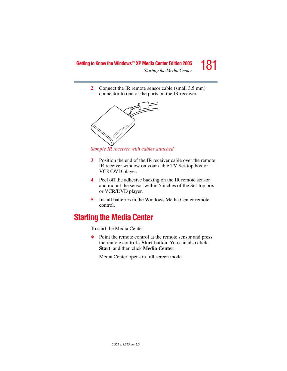 Starting the media center | Toshiba F15 User Manual | Page 181 / 328