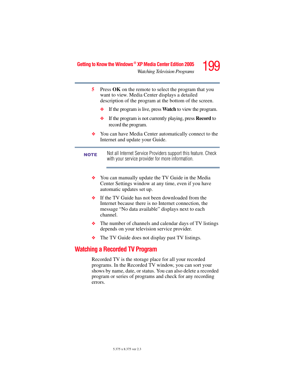 Watching a recorded tv program | Toshiba F15 User Manual | Page 199 / 328