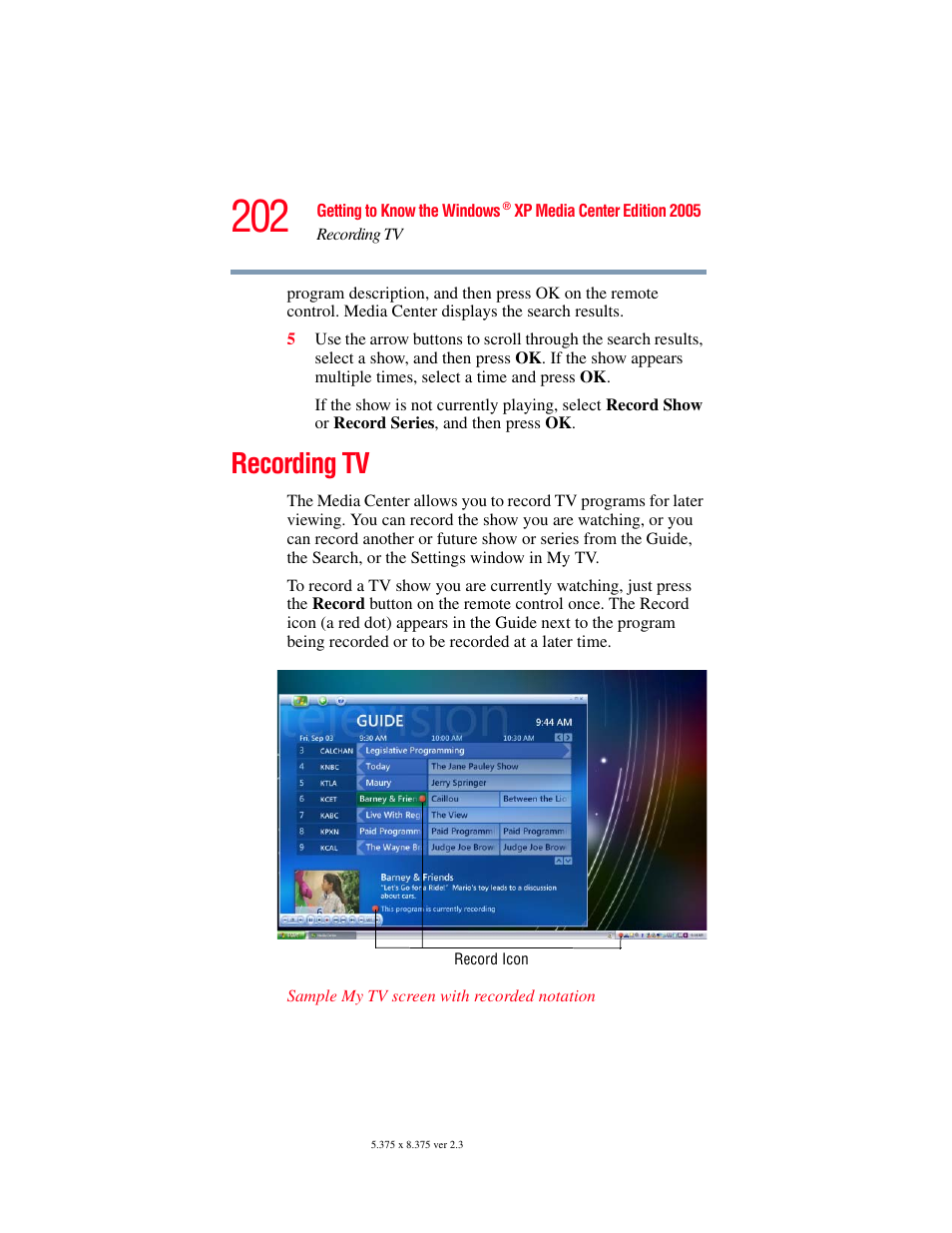 Recording tv | Toshiba F15 User Manual | Page 202 / 328