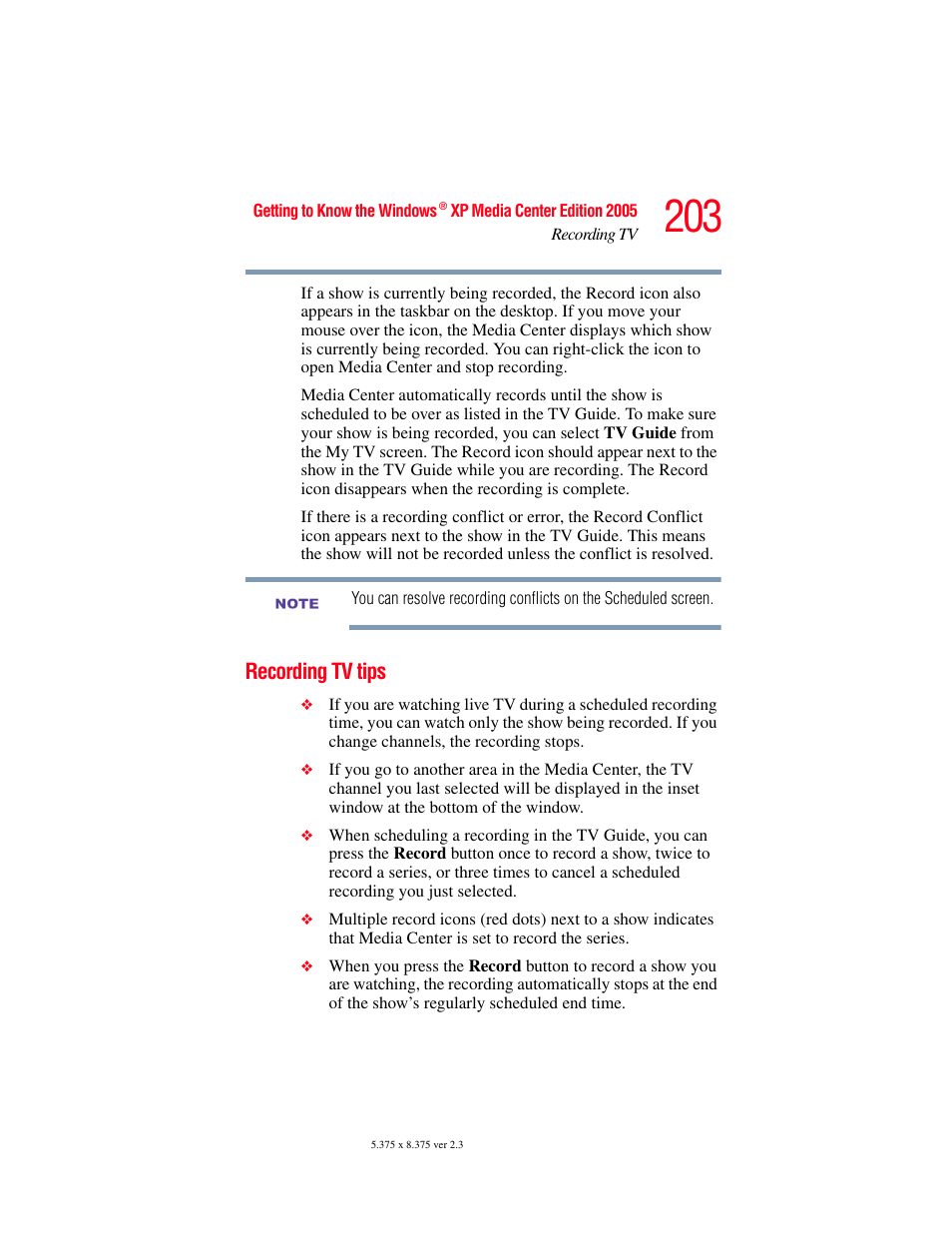 Recording tv tips | Toshiba F15 User Manual | Page 203 / 328