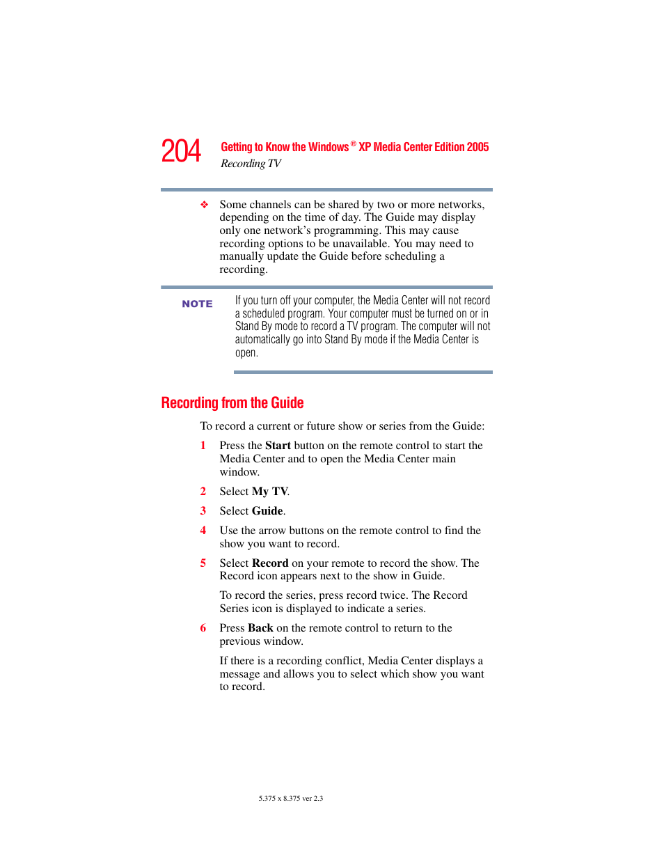 Recording from the guide | Toshiba F15 User Manual | Page 204 / 328