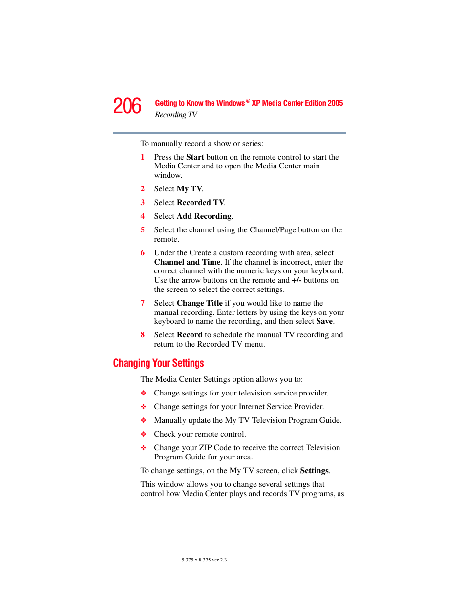 Changing your settings | Toshiba F15 User Manual | Page 206 / 328