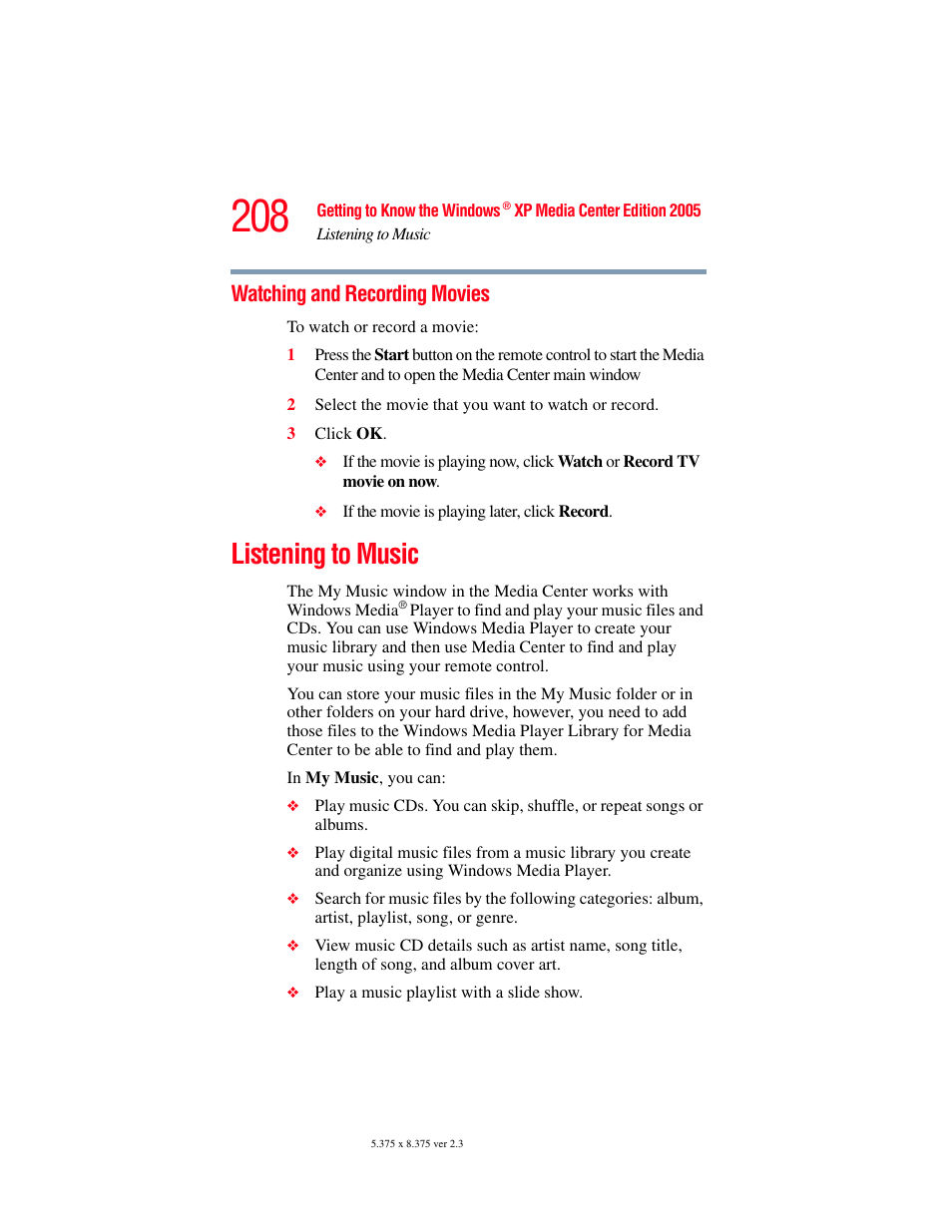 Watching and recording movies, Listening to music | Toshiba F15 User Manual | Page 208 / 328