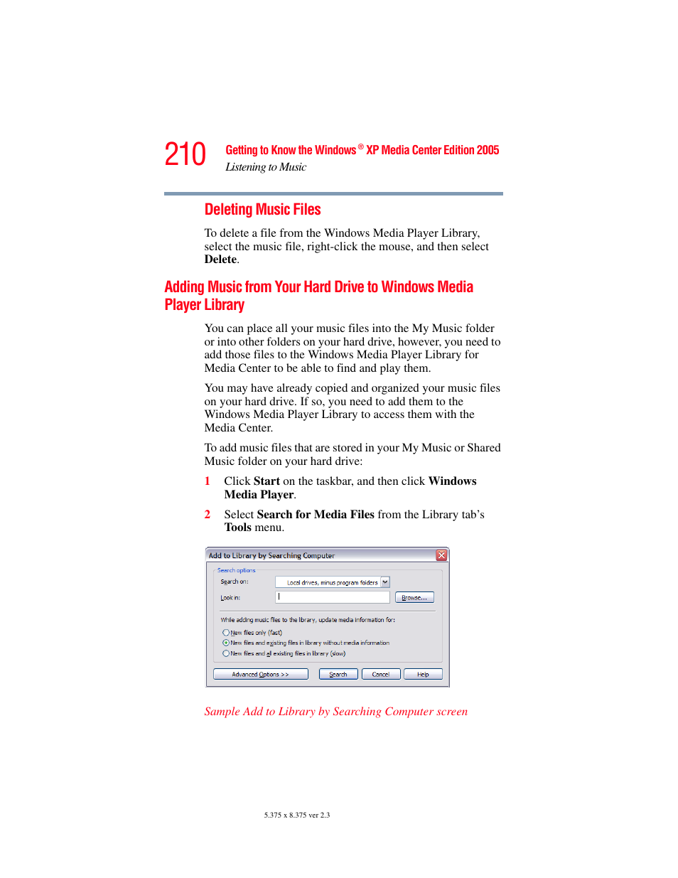 Adding music from your hard drive to, Windows media player library | Toshiba F15 User Manual | Page 210 / 328