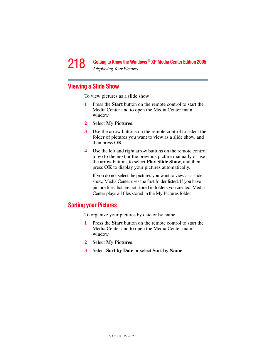 Viewing a slide show, Sorting your pictures, Viewing a slide show sorting your pictures | Toshiba F15 User Manual | Page 218 / 328