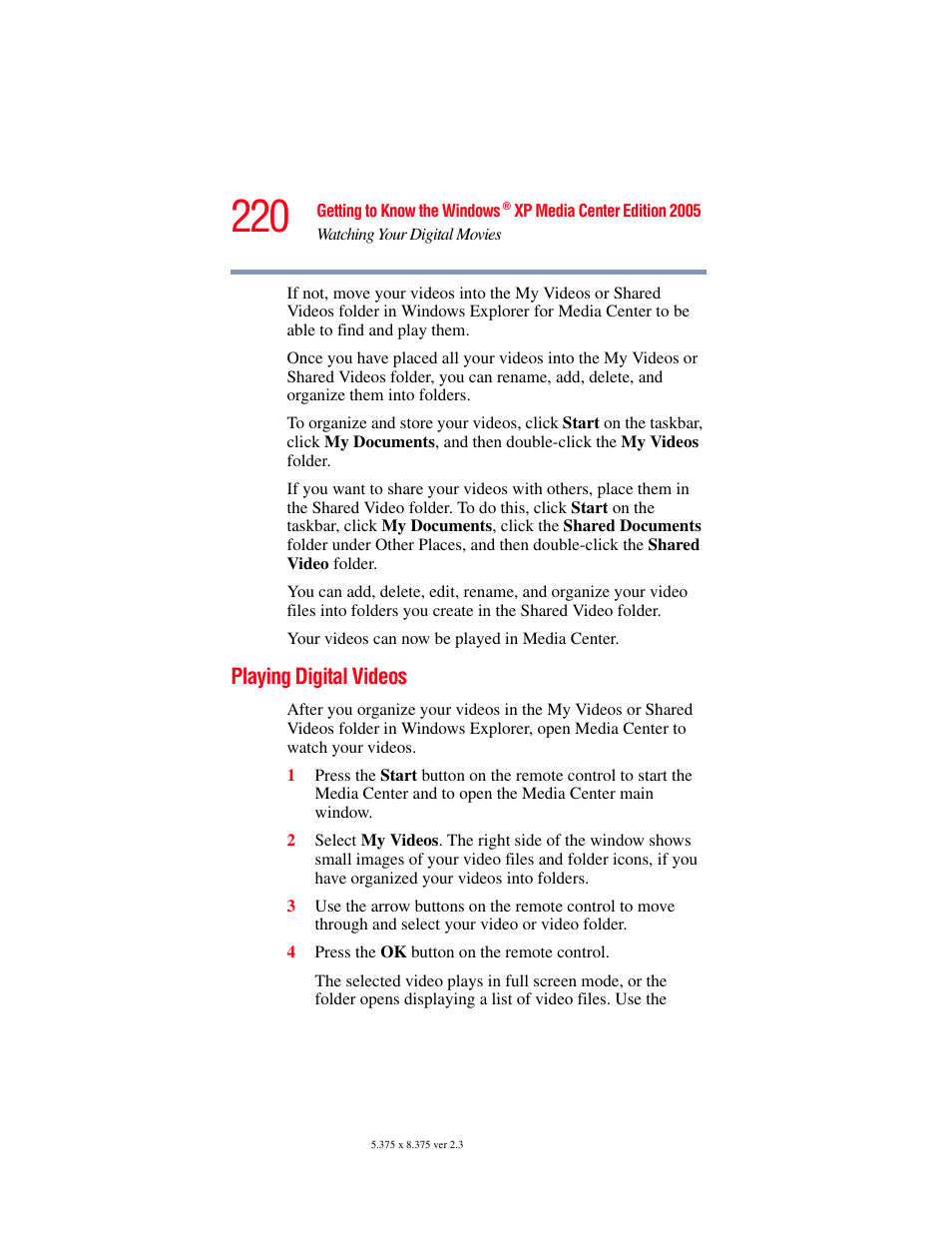 Playing digital videos | Toshiba F15 User Manual | Page 220 / 328