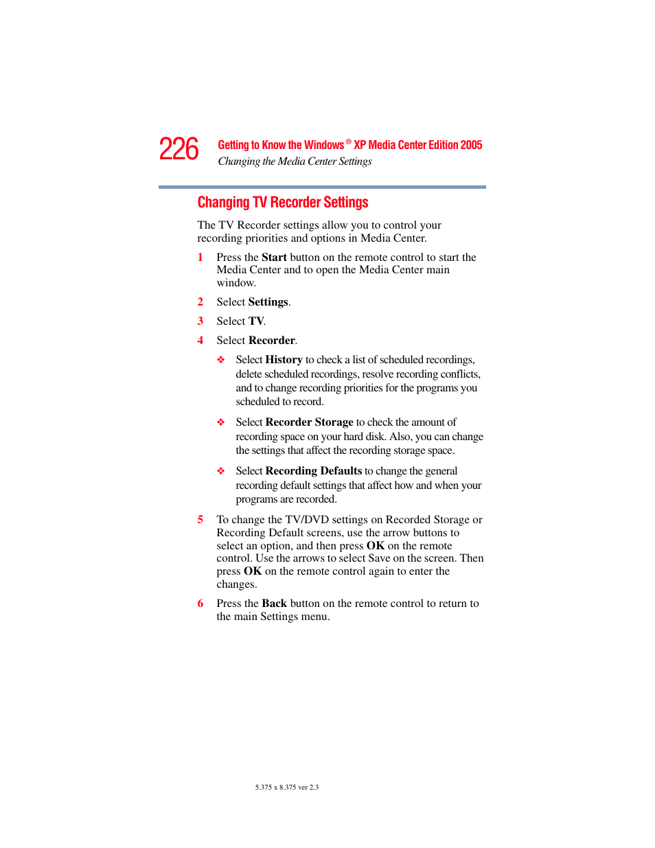 Changing tv recorder settings | Toshiba F15 User Manual | Page 226 / 328