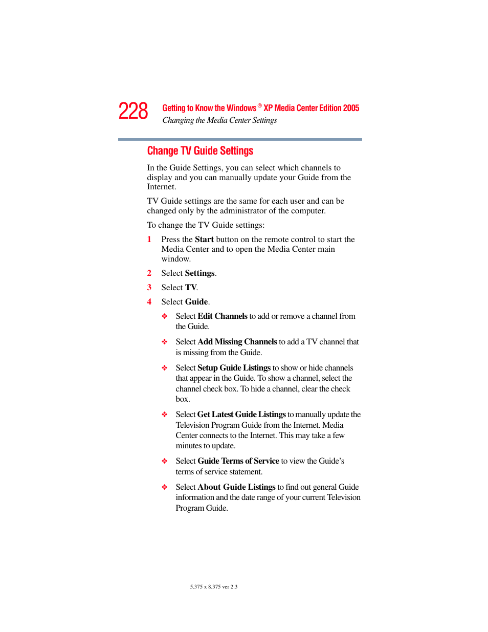 Change tv guide settings | Toshiba F15 User Manual | Page 228 / 328