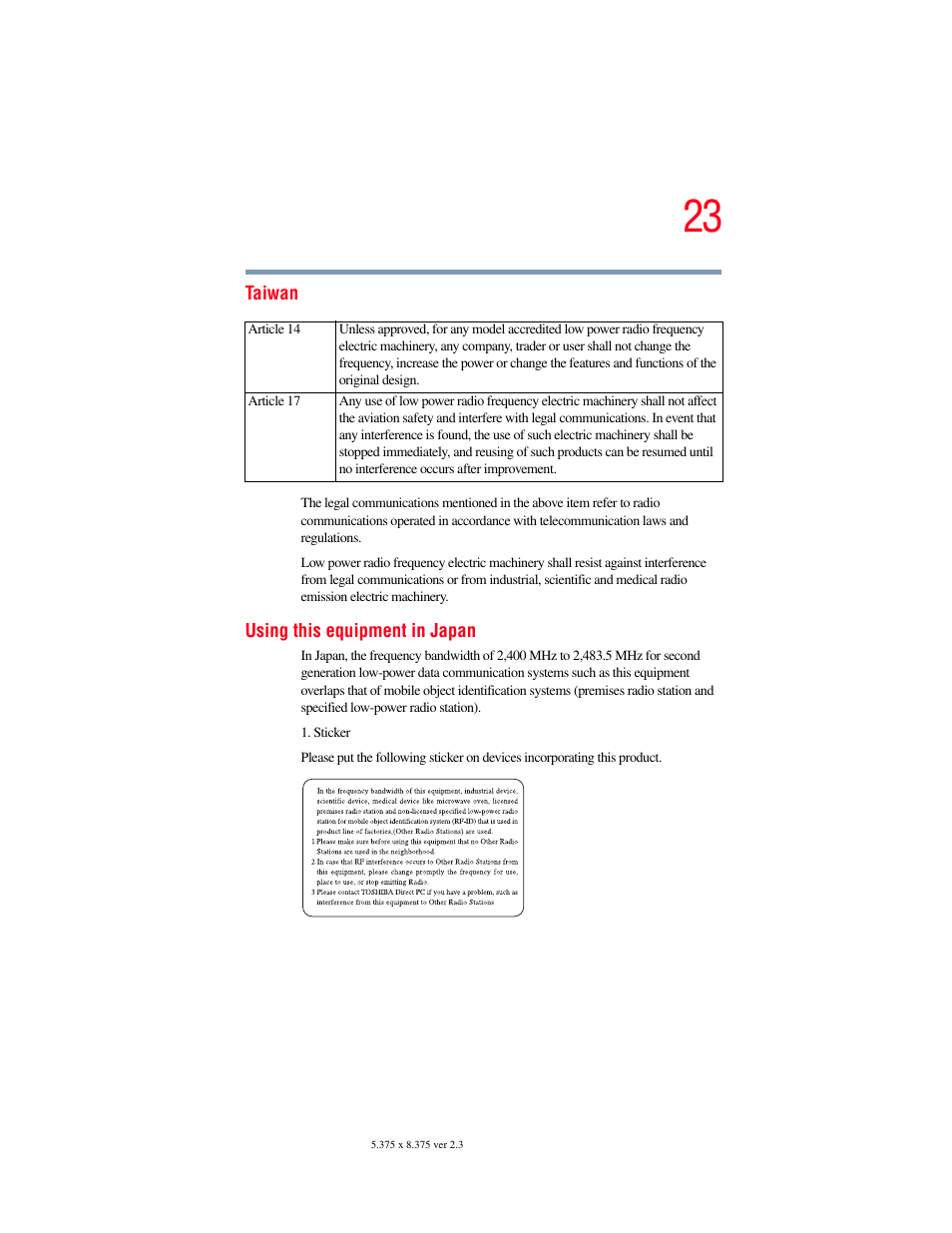 Toshiba F15 User Manual | Page 23 / 328