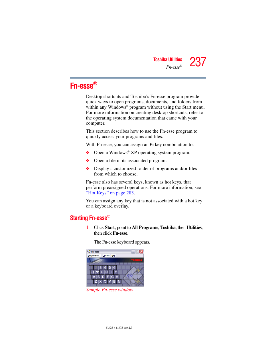 Fn-esse, Starting fn-esse, Fn-esse®” on | Toshiba F15 User Manual | Page 237 / 328