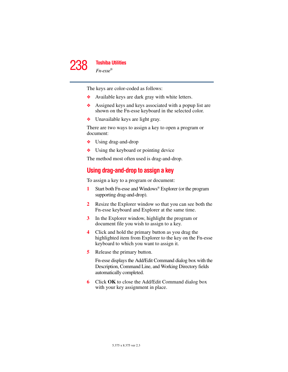 Using drag-and-drop to assign a key | Toshiba F15 User Manual | Page 238 / 328