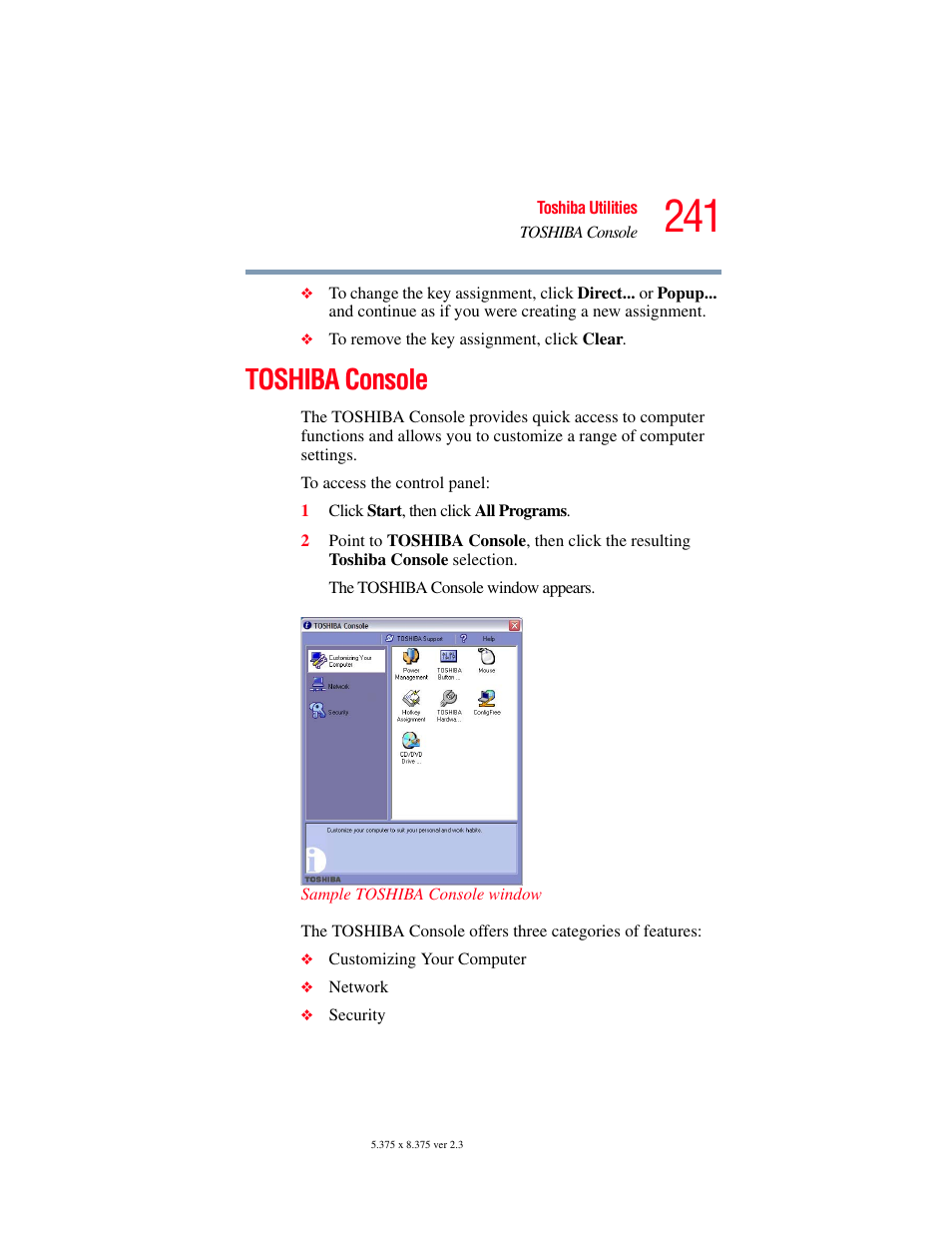 Toshiba console | Toshiba F15 User Manual | Page 241 / 328