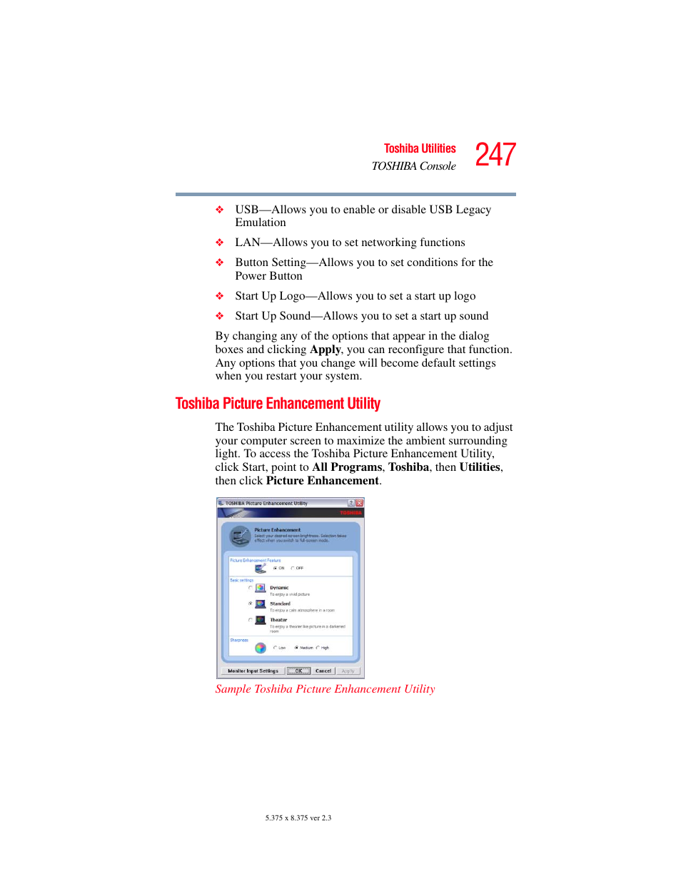 Toshiba picture enhancement utility | Toshiba F15 User Manual | Page 247 / 328