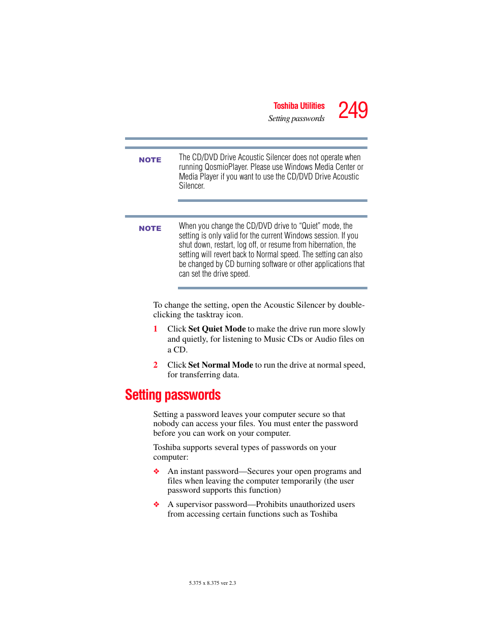 Setting passwords | Toshiba F15 User Manual | Page 249 / 328