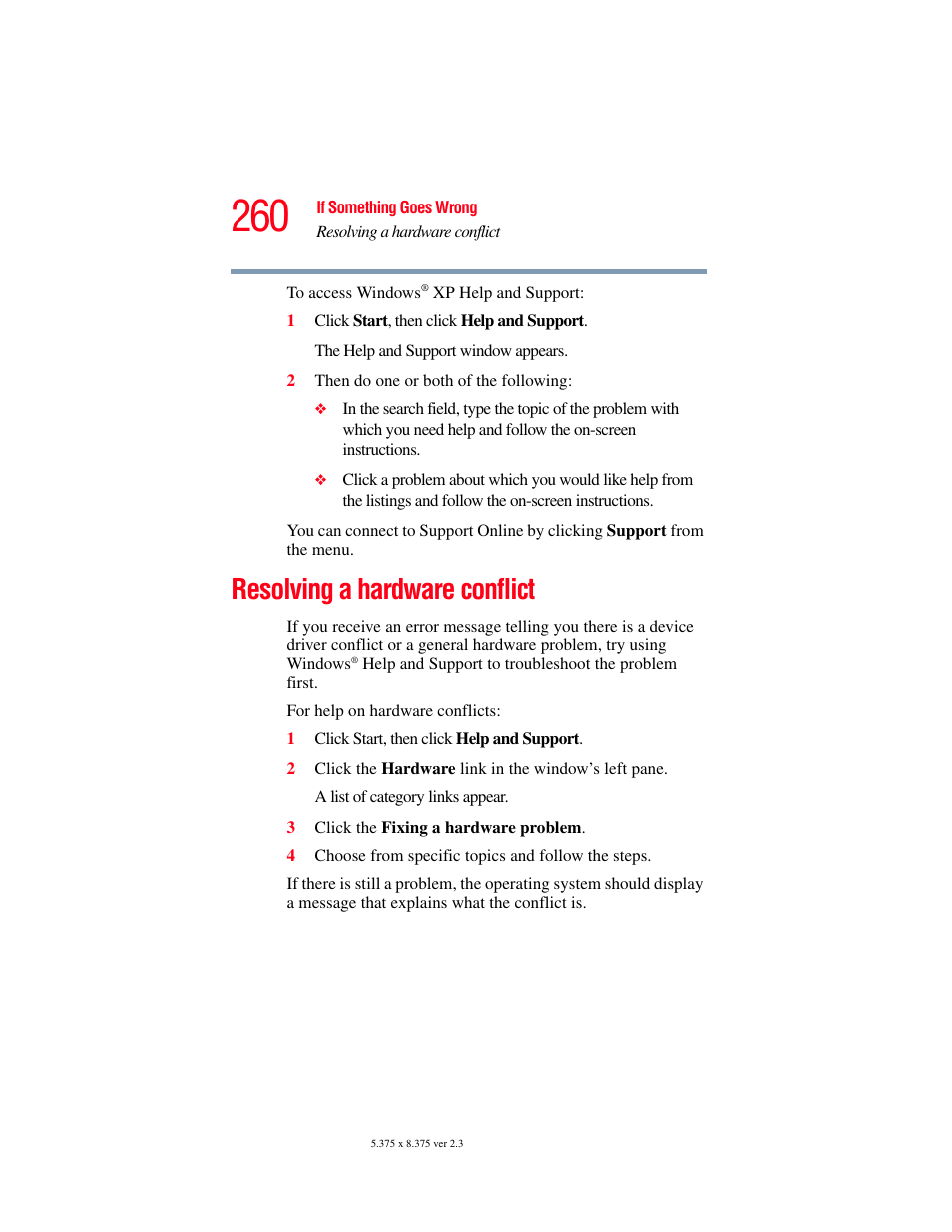 Resolving a hardware conflict | Toshiba F15 User Manual | Page 260 / 328