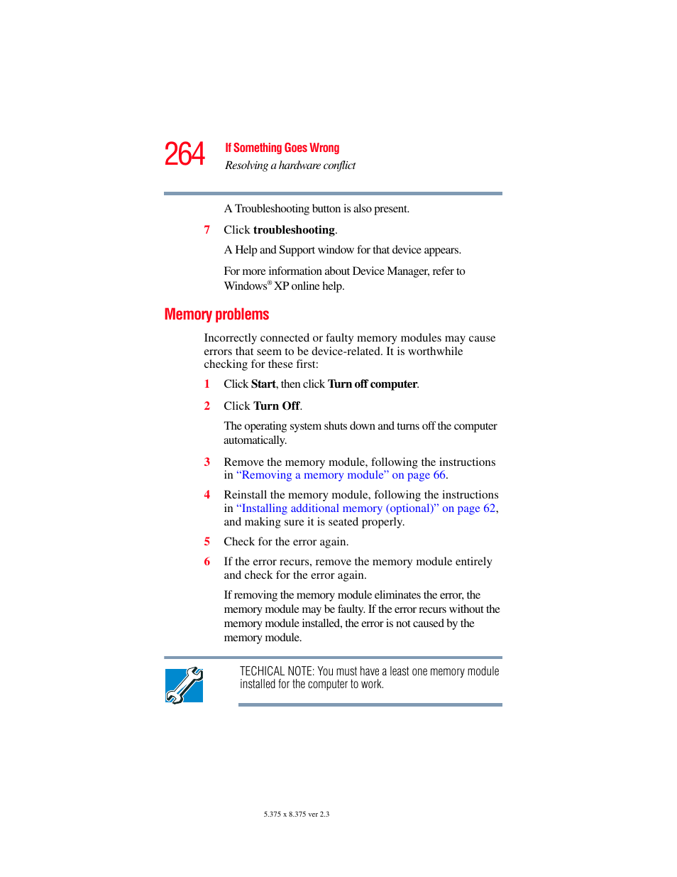 Memory problems | Toshiba F15 User Manual | Page 264 / 328