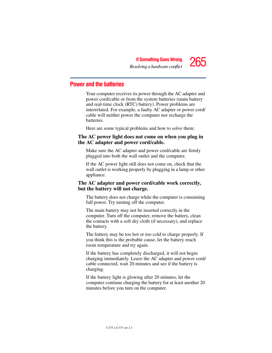 Power and the batteries | Toshiba F15 User Manual | Page 265 / 328