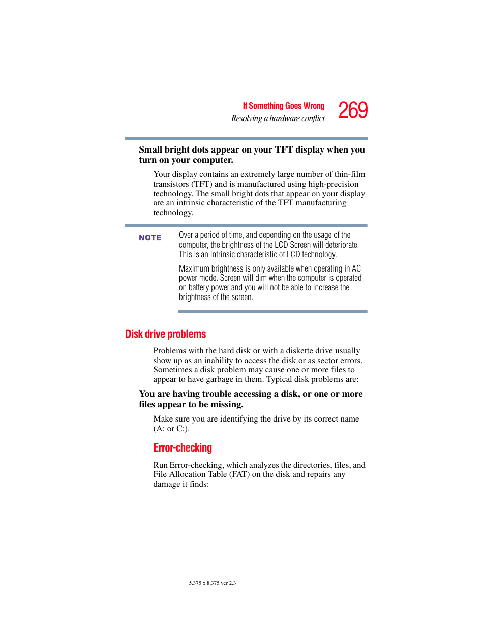 Disk drive problems | Toshiba F15 User Manual | Page 269 / 328