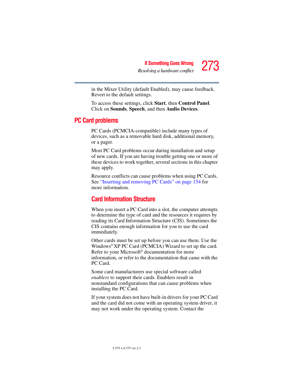 Pc card problems, Card information structure | Toshiba F15 User Manual | Page 273 / 328